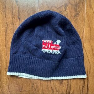Janie and Jack Baby Boy Knit Beanie Hat 18-24 Months Navy Red Train Winter Cap